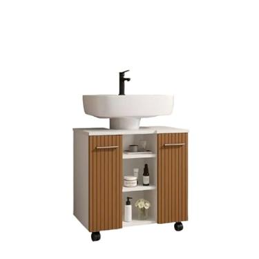 Imagem de Gabinete Armário Banheiro Pia De Coluna Premium(BRANCO/RIPADO)