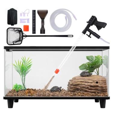 Imagem de ORLYOBABE Kit de limpeza de tanque de peixes, aspirador de cascalho para aquário, limpador de cascalho a vácuo de aquário de peixes, sifão de aquário com limpador de vidro magnético para aquário