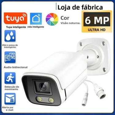 Imagem de Câmera IP Tuya 6MP Externa POE H.265 Com Áudio Bidirecional E Visão No