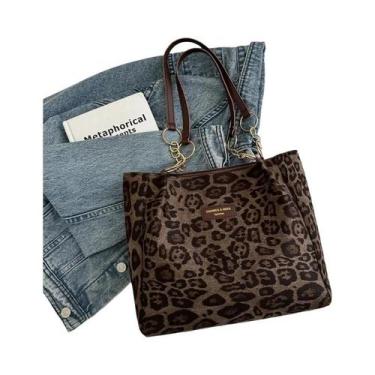 Imagem de Bolsa Tote Vintage Marrom Com Estampa De Leopardo Em PU Para Mulheres,