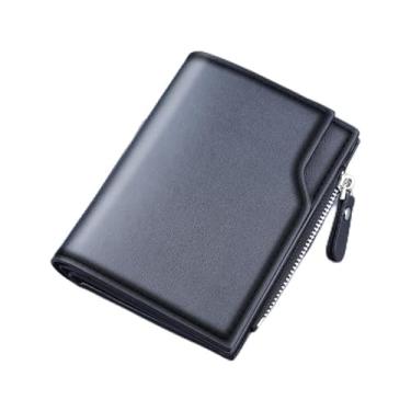 Imagem de Carteira masculina fina com dobra tripla – carteira compacta de poliuretano com 11 compartimentos para cartão, janela para identidade e compartimento para notas, carteira masculina leve, café preto