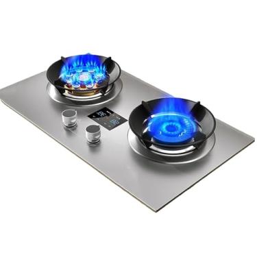 Imagem de Fogão a gás, fogão a gás interno portátil com temporizador, fogão de aço inoxidável com 2 queimadores, fogão independente de mesa GLG/NG para cozinha doméstica, acampamento, catering