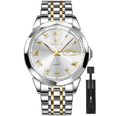 Imagem de OLEVS Relógio masculino azul/prata/ouro/preto/cinza relógio masculino com pulseira de aço inoxidável luxo dia data à prova d'água vestido casual relógios relojes para hombres, relógio prata masculino,