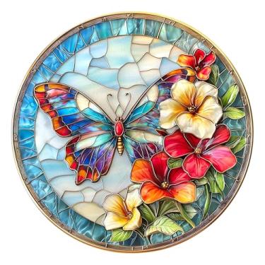 Imagem de Pendurado em vitrais, apanhadores de sol coloridos para janelas, painéis de vidro de diamante, apanhador de sol de jardim para aniversário, homens, marido (flores + borboletas)