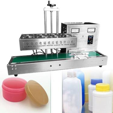 Imagem de Seladora automática de tampa de garrafa de indução eletromagnética 2200W, máquina de selagem térmica contínua para frascos de plástico e vidro, vedação de folha de 2-30 cm, 15-85 mm de diâmetro