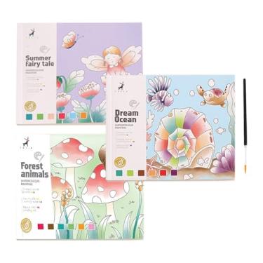 Imagem de Livro de colorir em aquarela | Materiais para colorir de desenhos animados | Livros de rabiscos portáteis - para adolescentes, estudantes, amadores, aula de arte, estúdio, casa, viagem, biblioteca