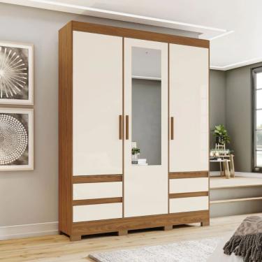 Imagem de Guarda-roupa Solteiro 3 Portas 4 Gavetas Henn Briz Nature/off White