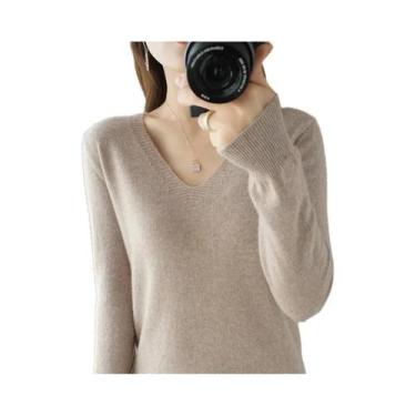 Imagem de Suéter Feminino De Tricô Gola V Manga Longa Para Outono Inverno, Moda 