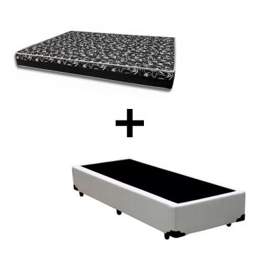 Imagem de Cama Box Solteiro 88 Tecido Sintético Branco Com Colchão Belize Bello Box - D33 Preto 57x88x188