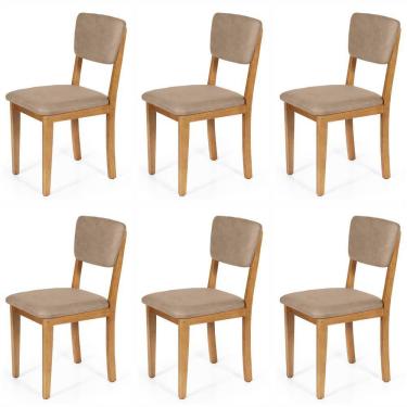 Imagem de Conjunto 6 Cadeiras De Jantar Estofada Em Madeira Maciça Ella Marrom Claro