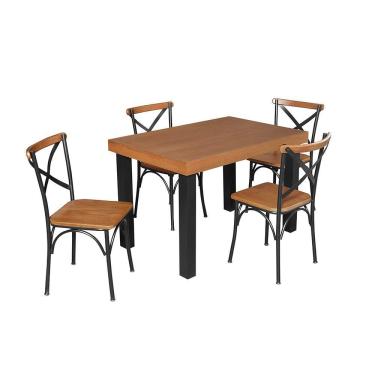 Imagem de Conjunto Jantar Industrial Mesa Felícia 120X80 Com 4 Cadeiras Paris - Castanho - Marrom