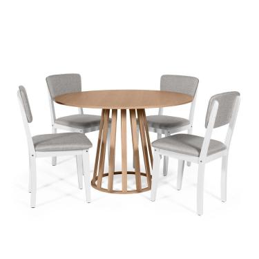 Imagem de Mesa De Jantar Redonda Gabi Jade Com 4 Cadeiras Estofadas Ella Branco/cinza Claro