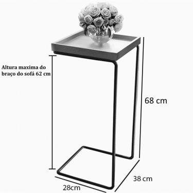 Imagem de Mesa Apoio Lateral Espelhada Para Sofá Pé Preto LarFlex Cor:preto