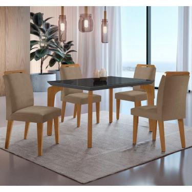 Imagem de Conjunto Mesa Liz 120cm Com Vidro 4 Cadeiras Athenas Mod... Vel. Capuccino Grafite Imbuia Serig. Gra