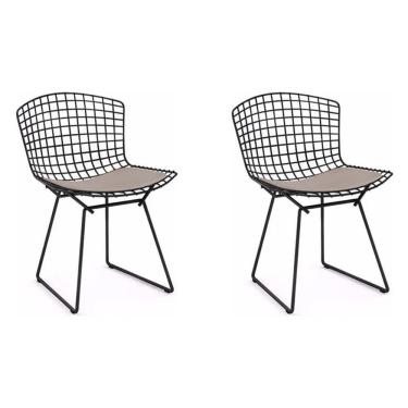 Imagem de Kit 2 Cadeiras Bertoia Preta Com Assento Bege