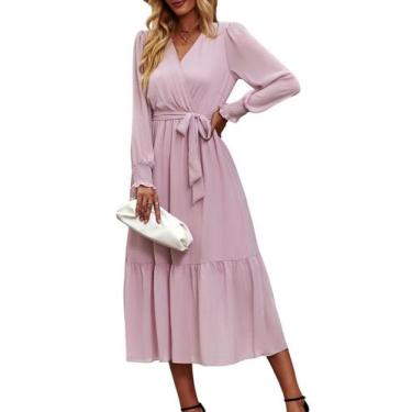 Imagem de Vestido PRETTYGARDEN Floral Boho Transpassado Decote V Manga Longa XL