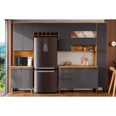 Imagem de Kit Cozinha Modulada 5 Peças Nápoli Prime 2 Aéreos + 1 Balcão + 1 Paneleiro + 1 Torre Quente C5p97 Amendoa Grafite Ronipa