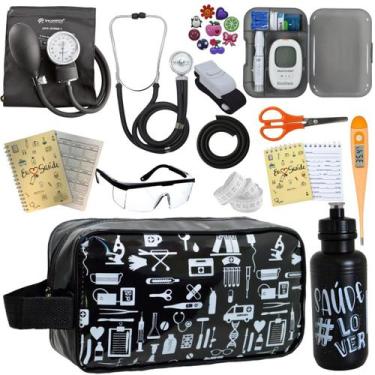 Imagem de Kit de Enfermagem Aparelho de  Pressao Estetoscopio Necessaire Estampa