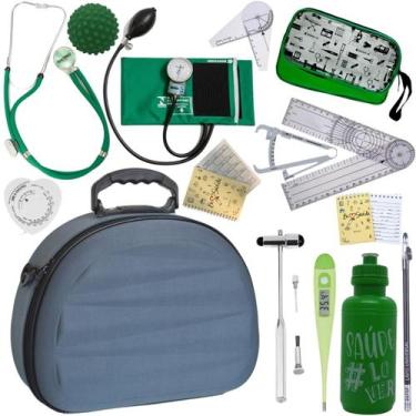 Imagem de Kit Maleta Fisioterapia lisa Goniômetro Pequeno Grande Martelo Buck Ad