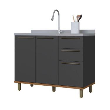 Imagem de Balcão de Cozinha para Pia 120cm Munique 2 Portas 3 Gavetas Chumbo - I