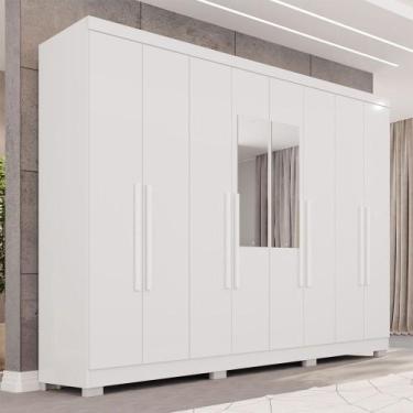 Imagem de Guarda-Roupa Casal Pinheiro 8 Portas 4 Gavetas com Pés e Espelho Branc