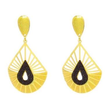 Imagem de Brinco Glamour Gota Folheado Ouro com Brilho na Cor Preta