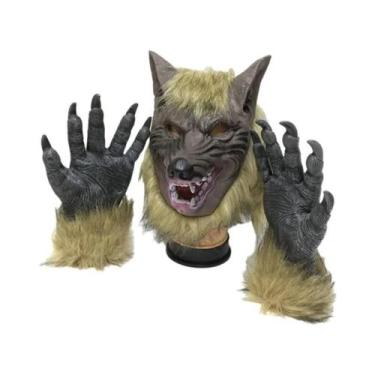 Imagem de Máscara De Cabeça De Lobo Em Silicone Unissex Com Luvas, Fantasia Comp