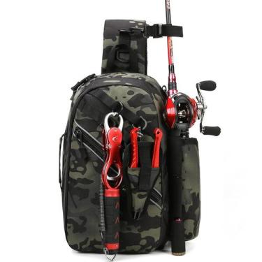 Imagem de Mochila de pesca BicycleStore impermeável com suporte de haste