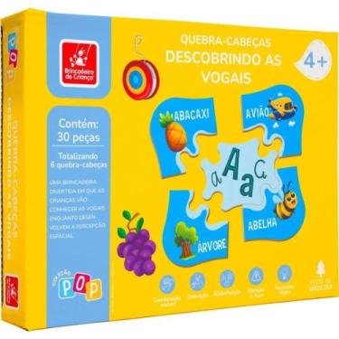 Imagem de Brinquedo Quebra Cabeça Descobrindo Vogais 30 Peças - Brincadeira de C