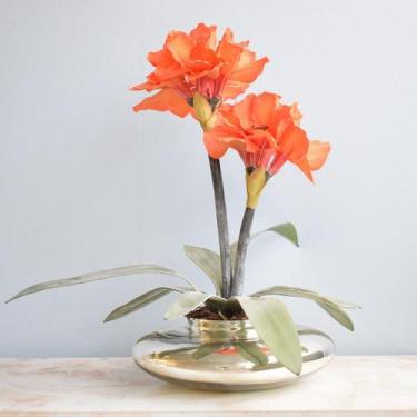 Imagem de Arranjo de Amarílis Artificial Laranja no Vaso Prateado  Formosinha