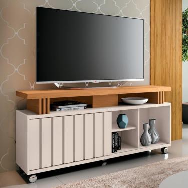 Imagem de Rack Bancada De Tv 50 Pol 136cm Briz Off White/cinamomo - Hb Móveis