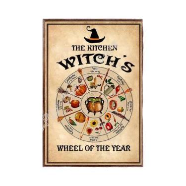 Imagem de Placa De Metal Retrô Com Rodas Do Ano, Tema Bruxa, Para Decoração De P