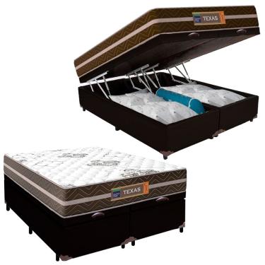 Imagem de Cama Box Baú Casal Bipartido Sintético + Colchão Molas Ensacadas Texas Prime Colchões 138x188x67cm