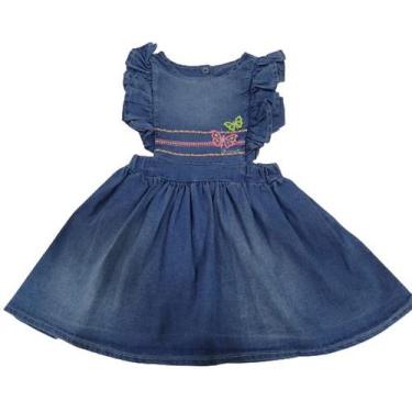 Imagem de Vestido Jeans Luxo Menina Bordado Paraiso Verão Ref 14047, Jeans, TAM 