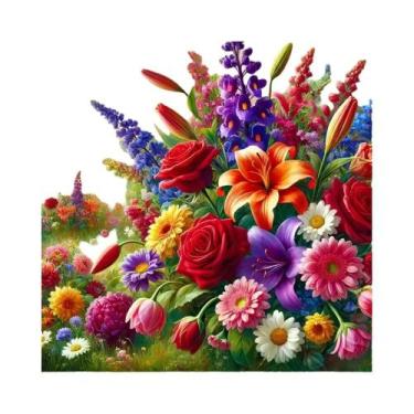 Imagem de Pintura Em Mosaico De Diamante DIY Colorida Com Lírios, Crisântemos E 