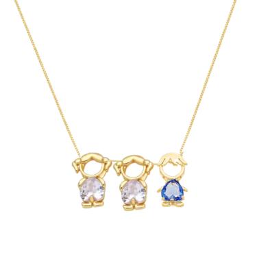 Imagem de Colar filhos duas meninas e um menino cristal banho em ouro