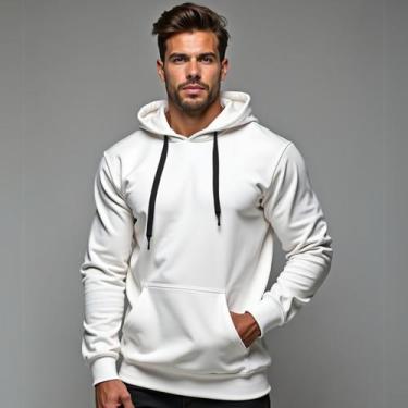 Imagem de Moletom Liso Unissex Blusa De Frio Com Capuz Plus Size Gugi, Branco, P