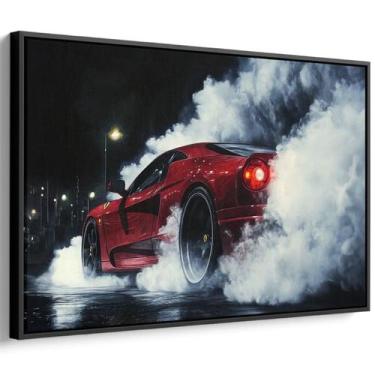 Imagem de Quadro decorativo Carro Vermelho Desafiando a Noite Urbana - Art Canva