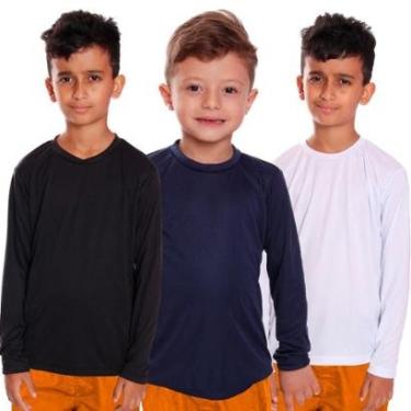 Imagem de Kit 3 Camiseta Infantil Menino Proteção UV Térmica Solar Manga Longa Camisa Esporte Camisetas-Masculino
