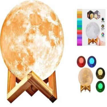 Imagem de Lua cheia luminaria led 3d 7 cores abajur grande 19cm infantil touch l