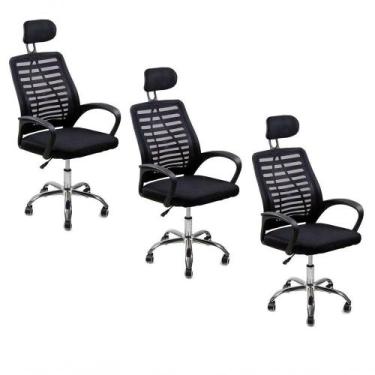 Imagem de Kit 3 Cadeiras Escritório Oficial Diretor Tela Mesh Encosto - Oficial 