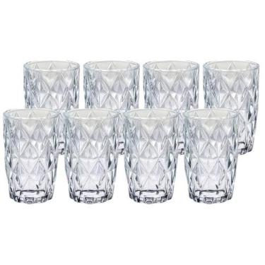 Imagem de Kit 8 Copos Diamante Resistente De Vidro 370 ML Transparentes - PRATIC