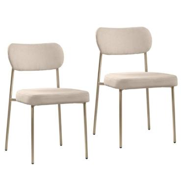 Imagem de Cadeira Jantar Estofada Pé Metal Rosê Kit 2 Lavy Boucle Bege S08 - Mpozenato