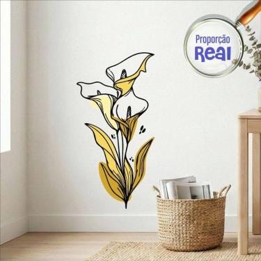 Imagem de Adesivo Floral Boho Amarelo Estilo Nórdico 45x90 Minimalista Mod.04