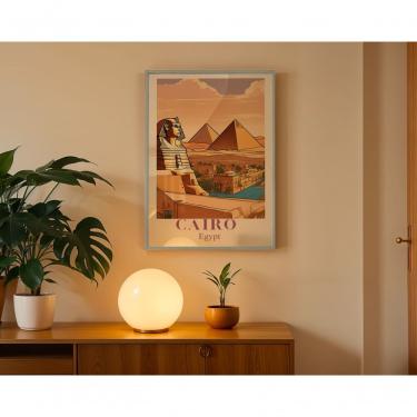 Imagem de Quadro Decorativo Cairo Retangular 50X70 em Canvas com Moldura Caixa e Vidro Branco