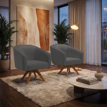 Imagem de Poltrona Sala Decorativa Kit 2 Stella Giratória Corino Grafite D'Rossi