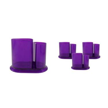 Imagem de Kit 4 Porta Lápis Duo Cristal Lilás Plástico - Bb Store