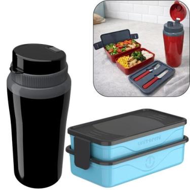 Imagem de Kit Marmita Fit Unitermi Talheres Divisórias Copo Térmico Miami 650ml 