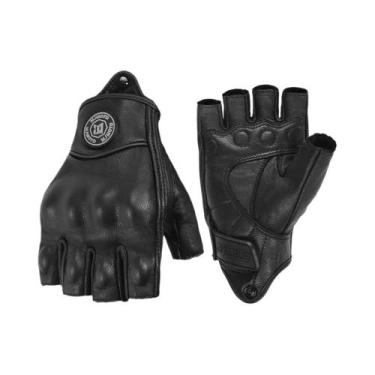 Imagem de Luvas De Couro Retrô Para Motocicleta, Meio Dedo, Com Proteção Rígida,
