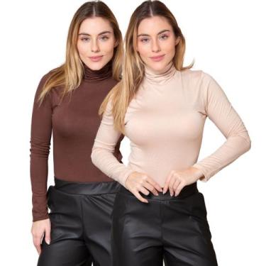 Imagem de Kit 2 Blusas Feminina Manga Longa Gola Alta Cacharrel de Viscose - Mar